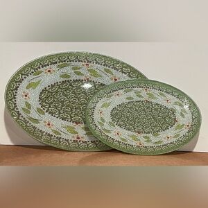 TEMP-TATIONS Glass Trivet Old World Green Oval Set of 2 NEW SEALED